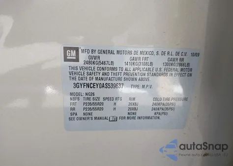 2010 Cadillac Srx Premium Collection z USA, uszkodzony, nr VIN 3GYFNCEY0AS539637